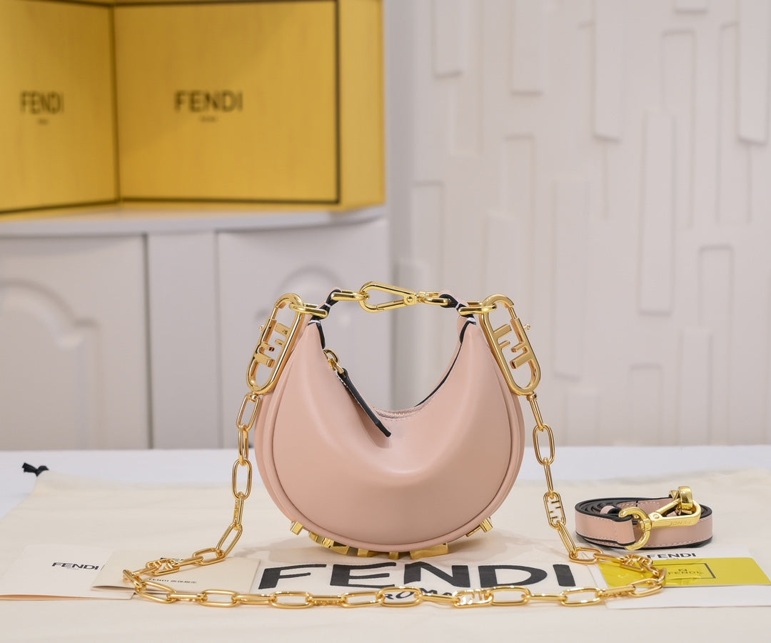 Fendi Fendigraphy Small Pink Leather Hobo Bag with Gold-Tone Logo Hardware