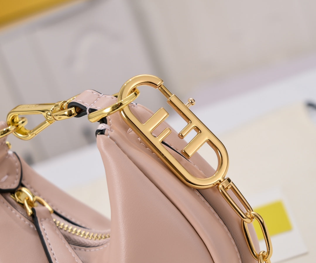 Fendi Fendigraphy Small Pink Leather Hobo Bag with Gold-Tone Logo Hardware