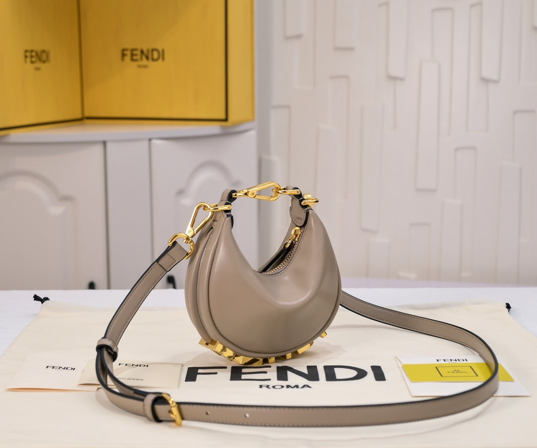 Fendi Fendigraphy Small Hobo Bag in Beige Leather with Gold Hardware