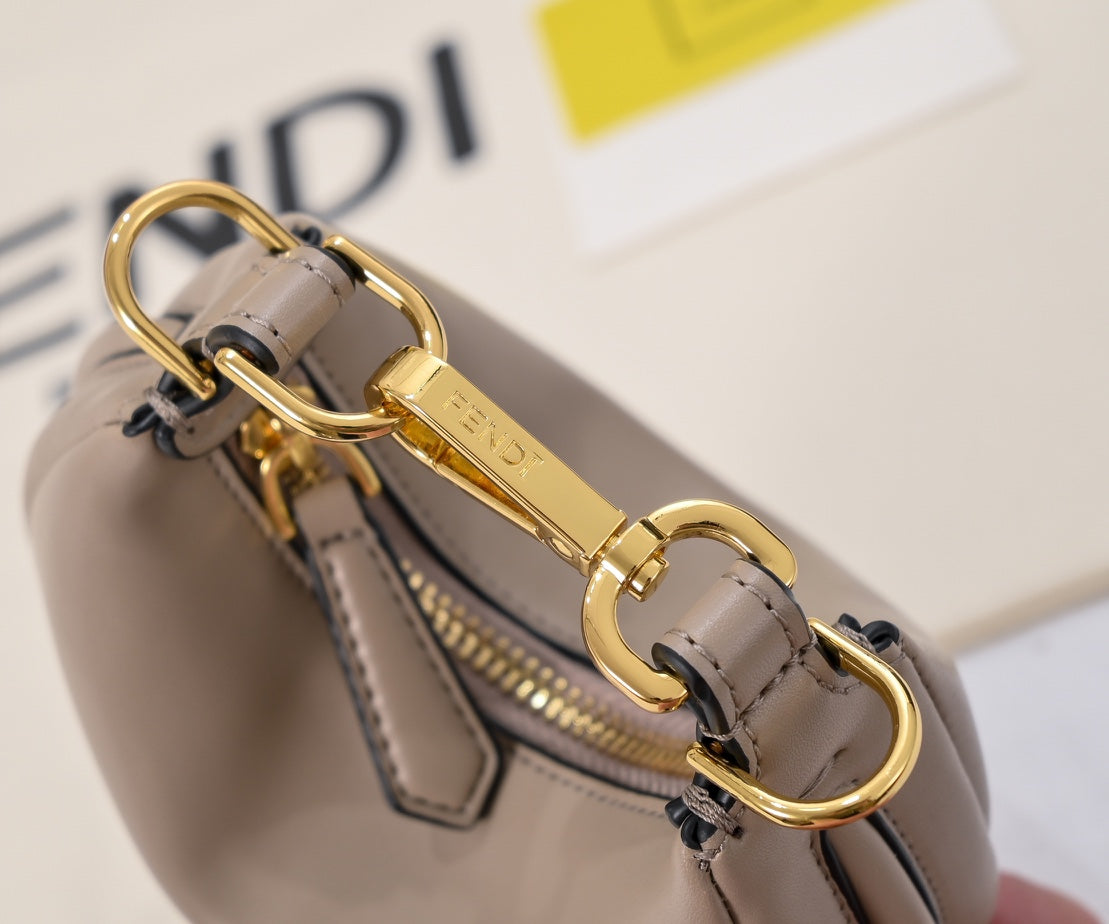 Fendi Fendigraphy Small Hobo Bag in Beige Leather with Gold Hardware