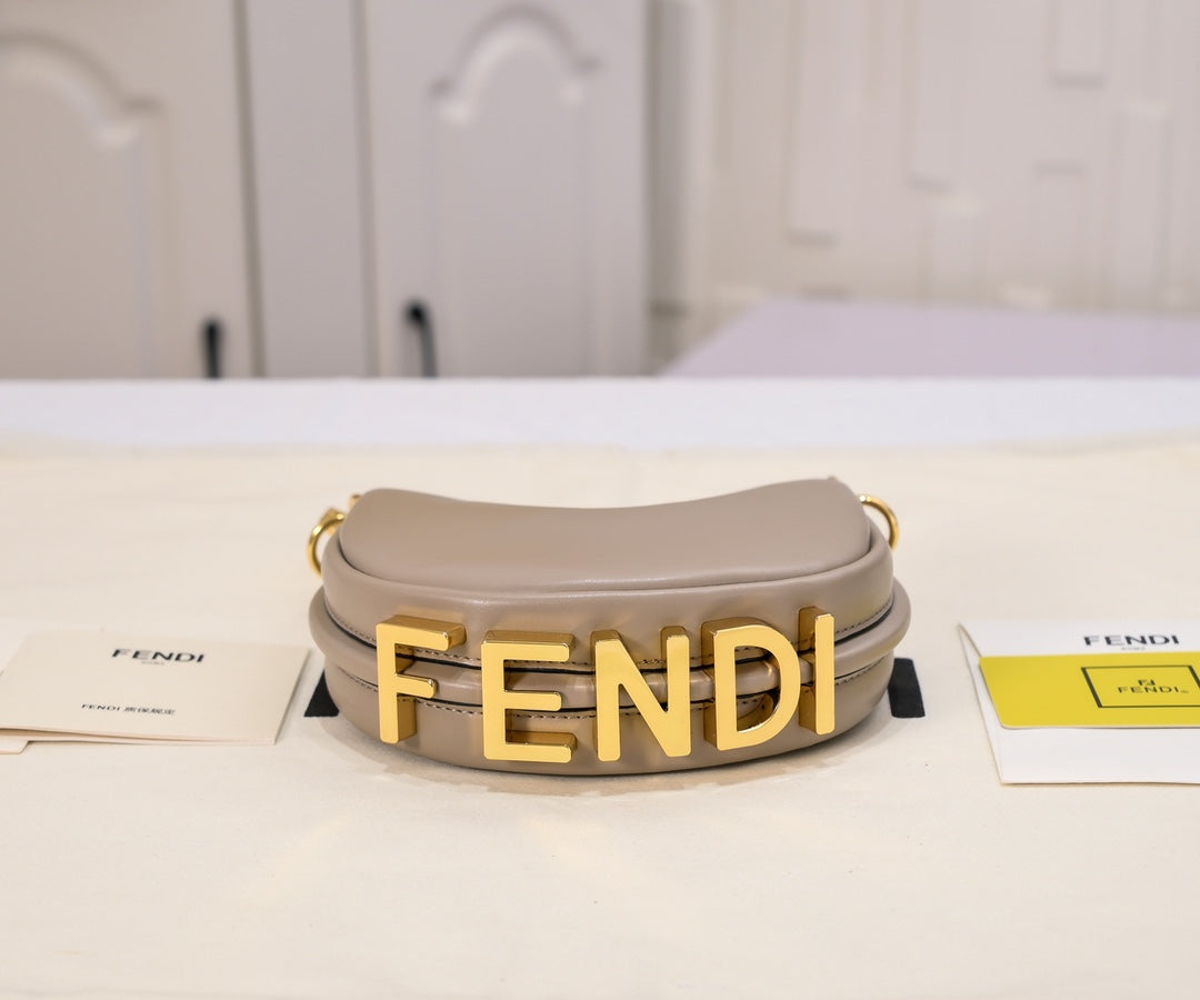 Fendi Fendigraphy Small Hobo Bag in Beige Leather with Gold Hardware