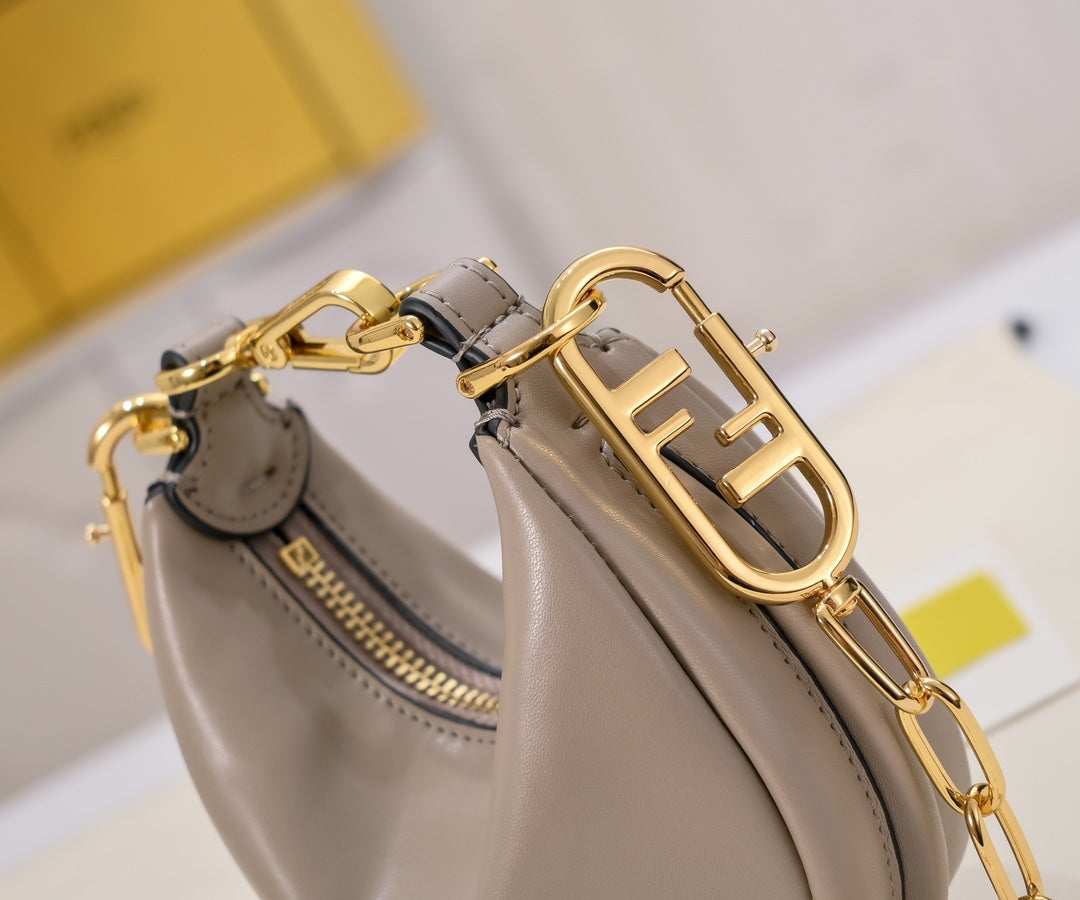 Fendi Fendigraphy Small Hobo Bag in Beige Leather with Gold Hardware