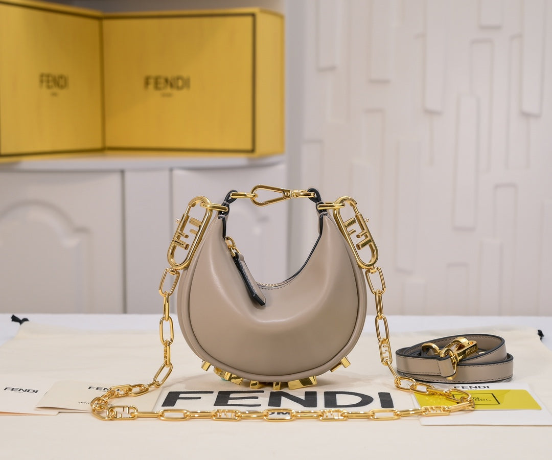 Fendi Fendigraphy Small Hobo Bag in Beige Leather with Gold Hardware