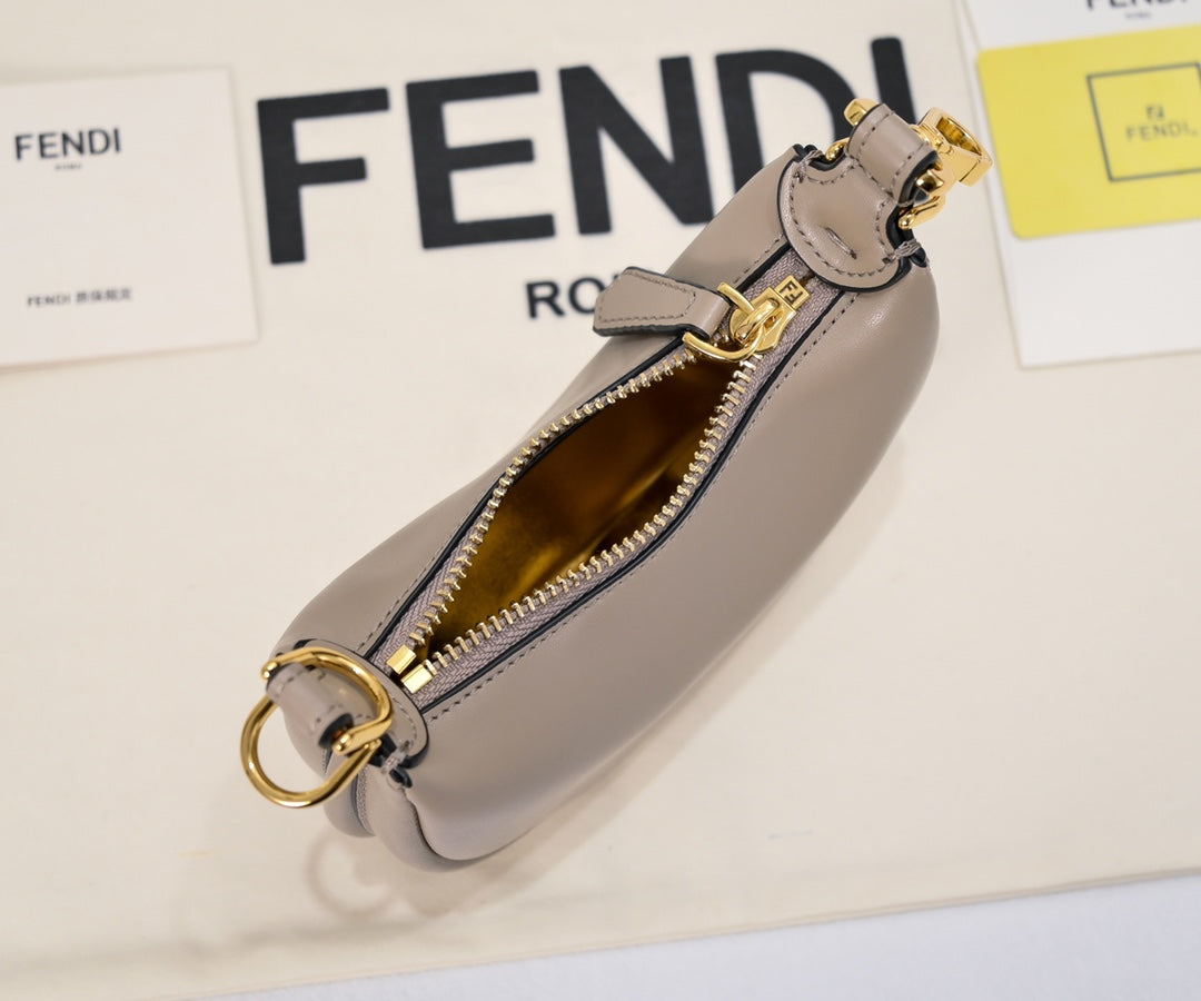 Fendi Fendigraphy Small Hobo Bag in Beige Leather with Gold Hardware