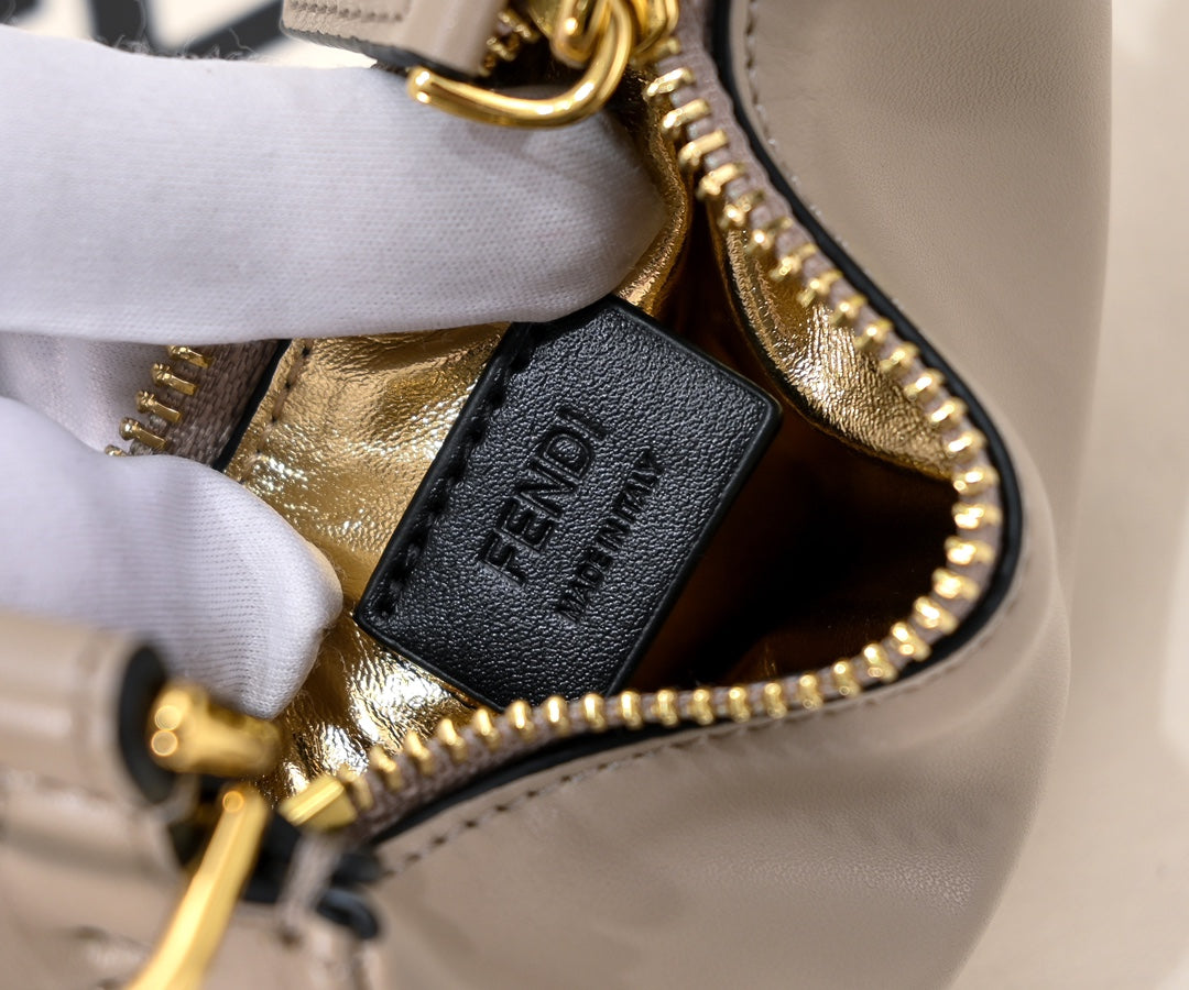 Fendi Fendigraphy Small Hobo Bag in Beige Leather with Gold Hardware