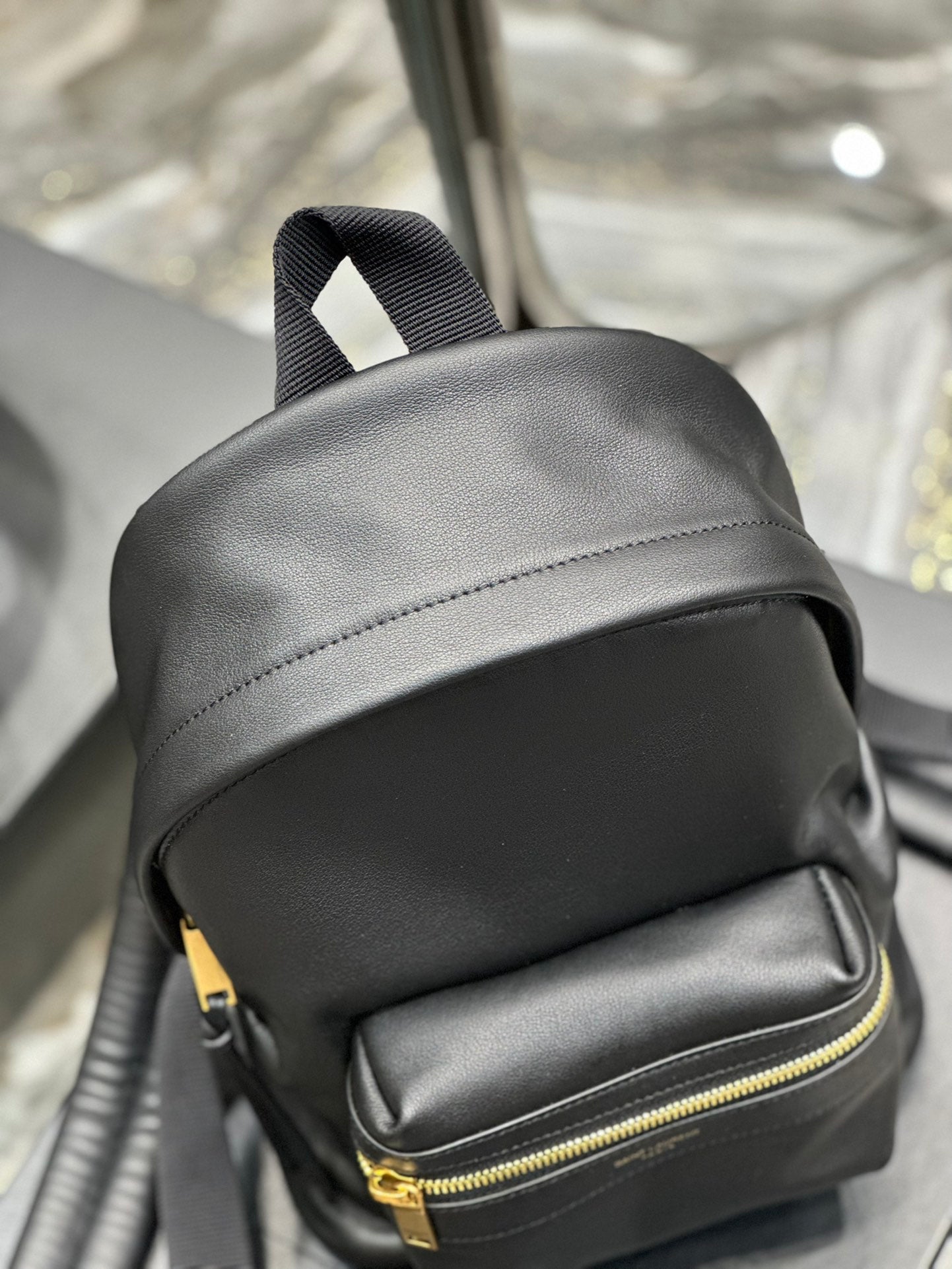 Saint Laurent Black Leather City Backpack - Small Designer Rucksack with Gold Zipper