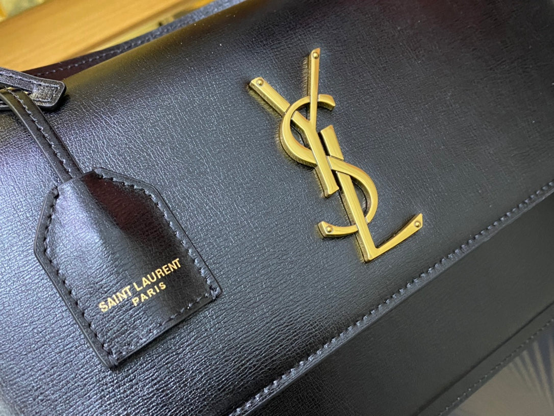 Saint Laurent YSL Sunset Medium Leather Top Handle Shoulder Bag - Black