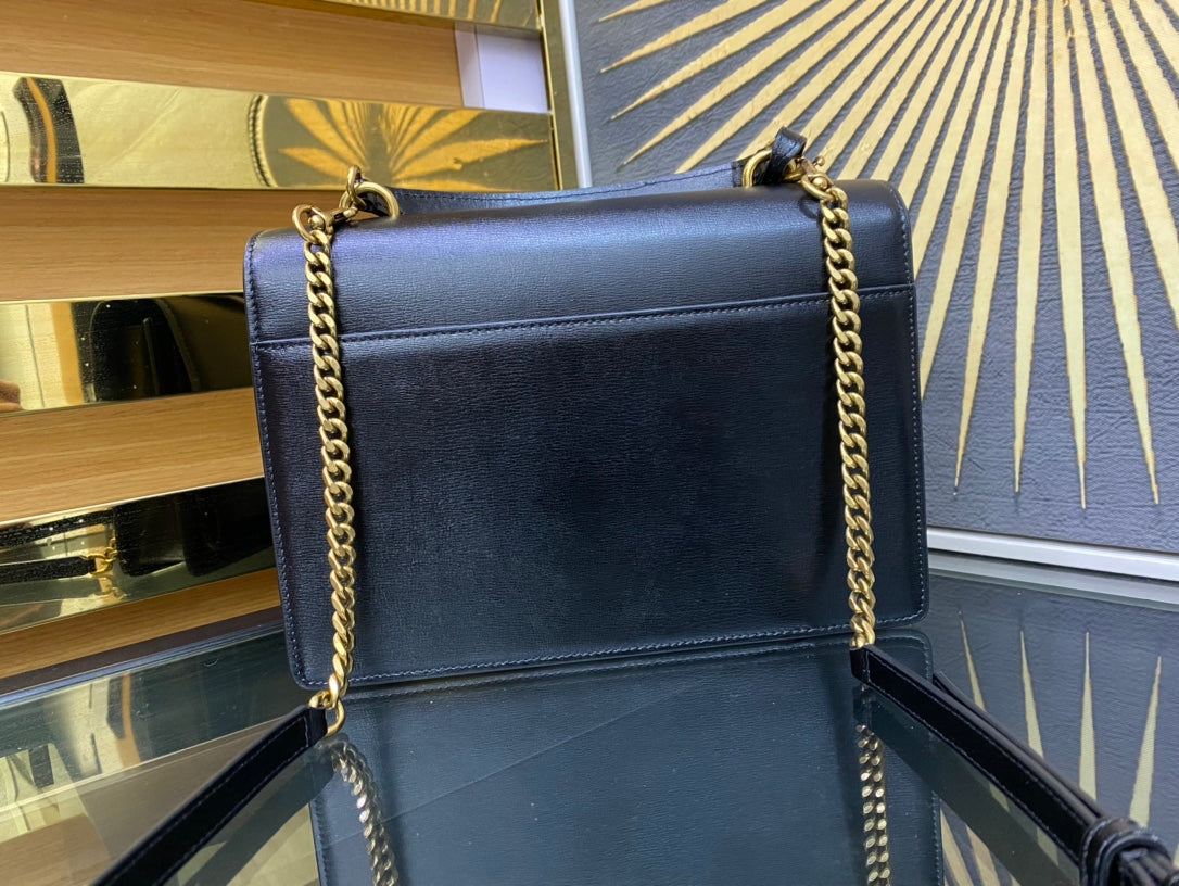 Saint Laurent YSL Sunset Medium Leather Top Handle Shoulder Bag - Black