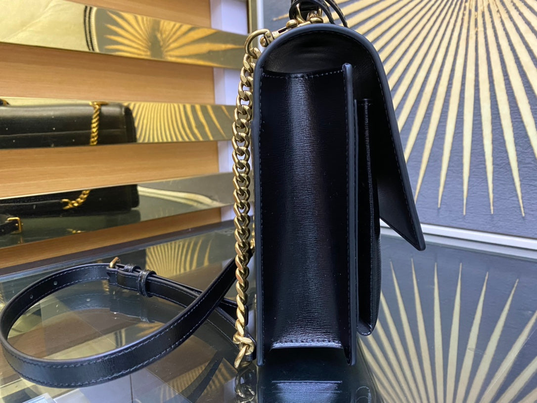 Saint Laurent YSL Sunset Medium Leather Top Handle Shoulder Bag - Black