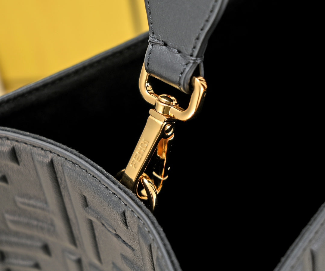 Fendi Sunshine Shopper Tote - Black Leather FF Embossed Bag