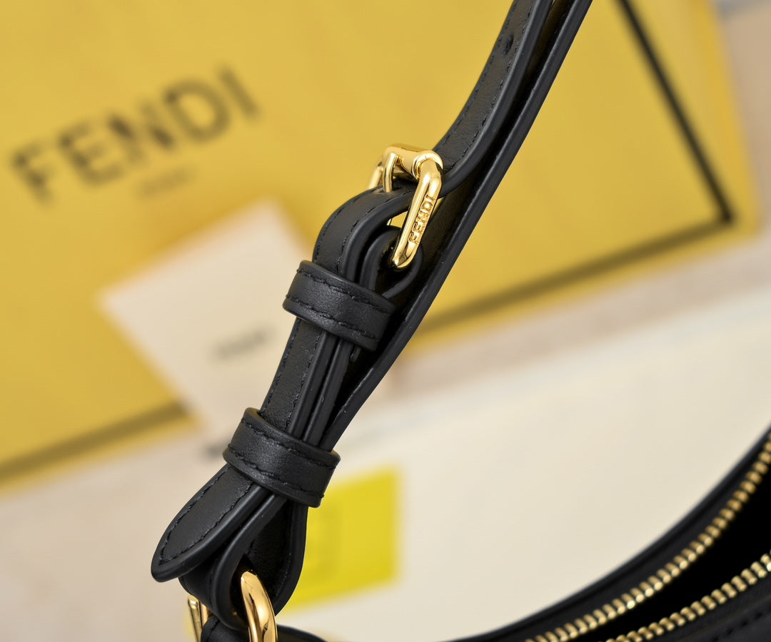 Fendi Fendigraphy Small Black Leather Hobo Bag