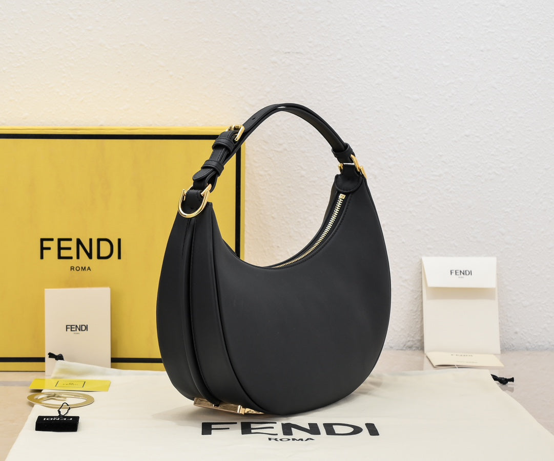 Fendi Fendigraph Small Black Leather Hobo Bag