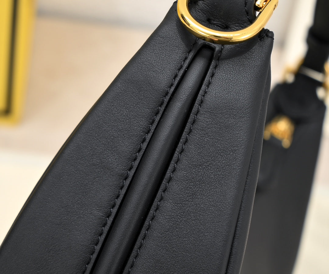 Fendi Fendigraphy Small Black Leather Hobo Bag