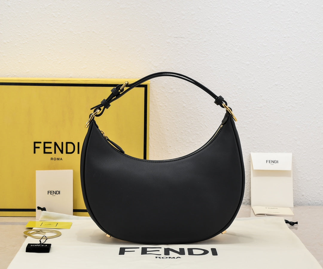 Fendi Fendigraphy Small Black Leather Hobo Bag