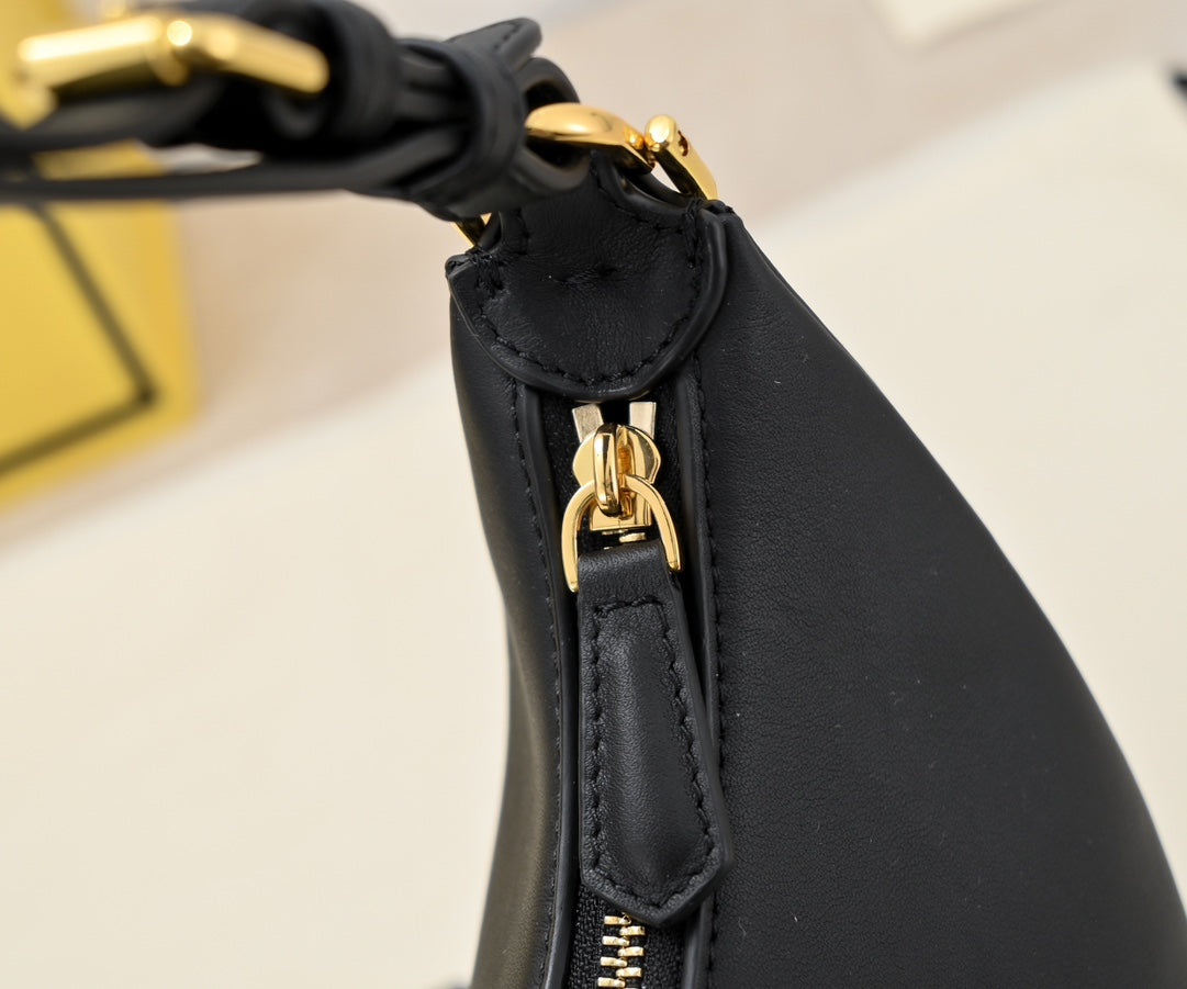 Fendi Fendigraph Small Black Leather Hobo Bag