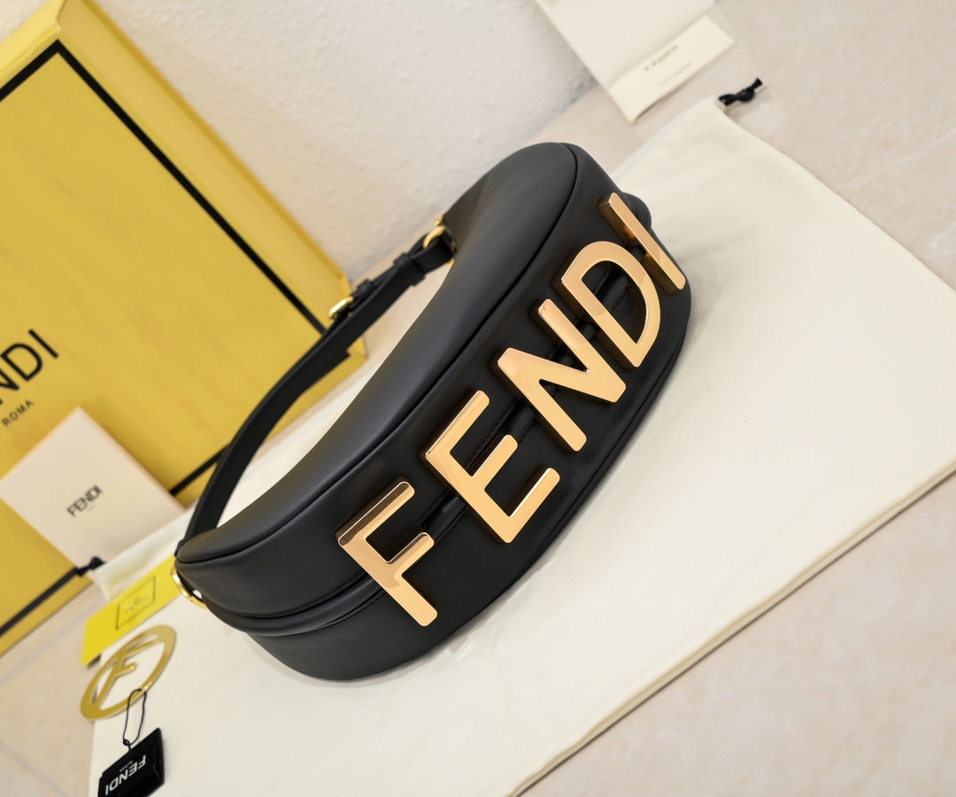 Fendi Fendigraph Small Black Leather Hobo Bag