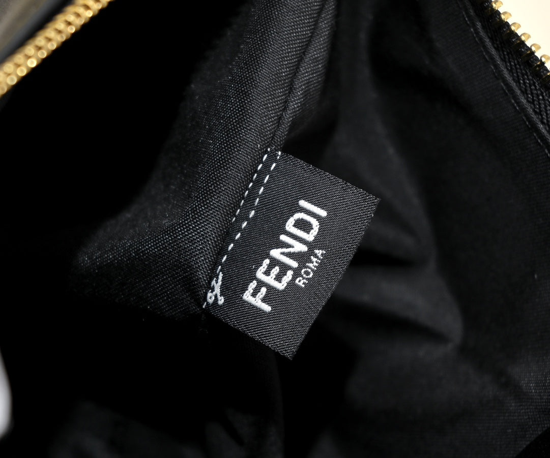 Fendi Fendigraphy Small Black Leather Hobo Bag