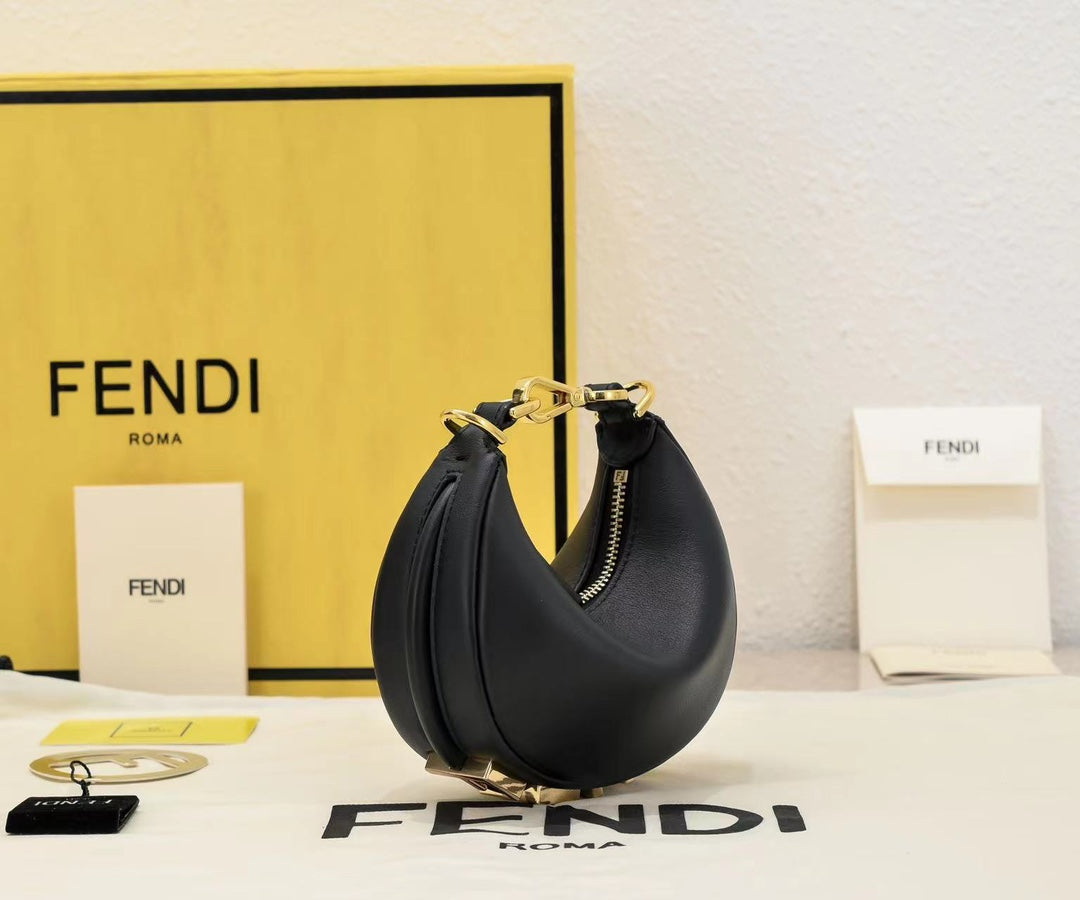 Fendi Fendigraphy Small Black Leather Hobo Bag