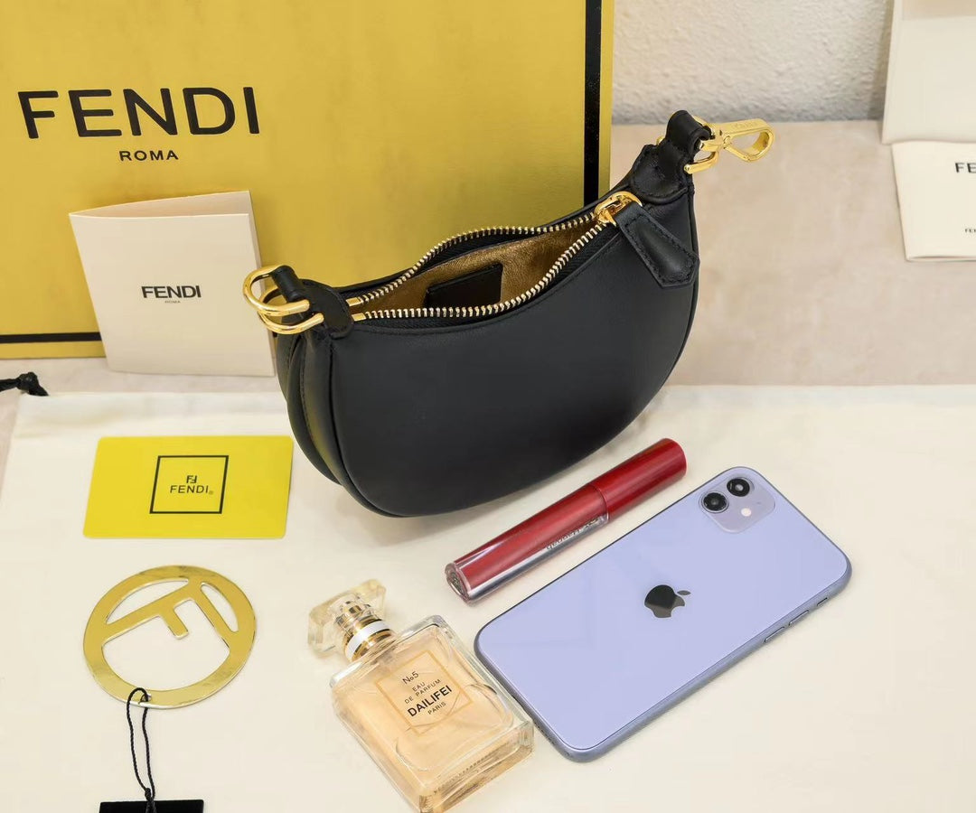 Fendi Fendigraphy Small Black Leather Hobo Bag