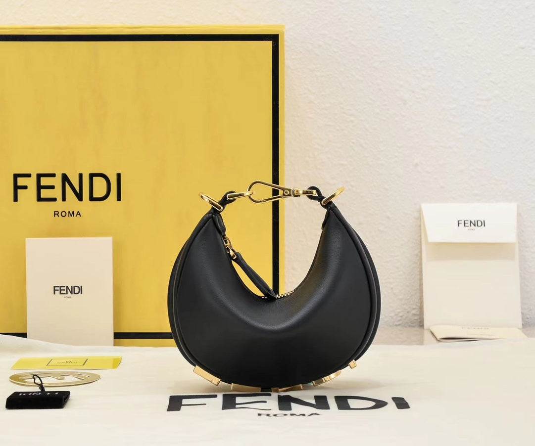 Fendi Fendigraphy Small Black Leather Hobo Bag