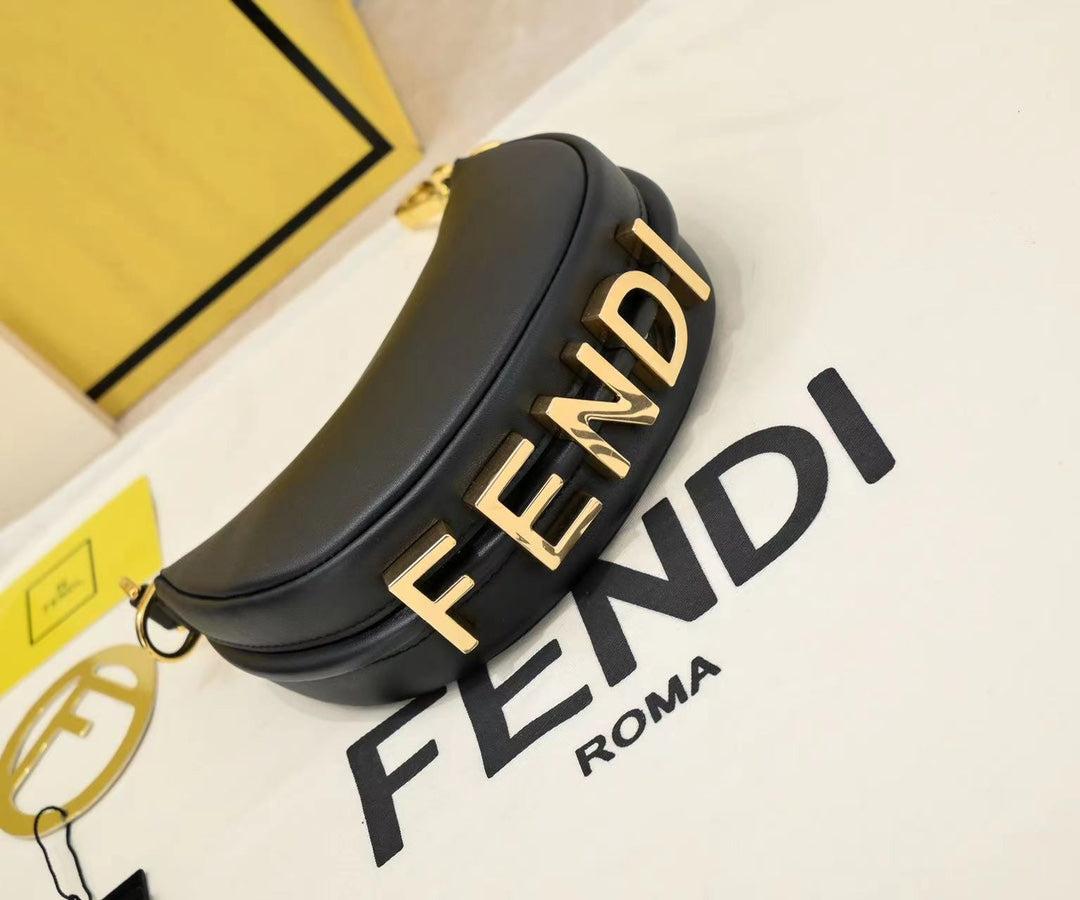 Fendi Fendigraphy Small Black Leather Hobo Bag