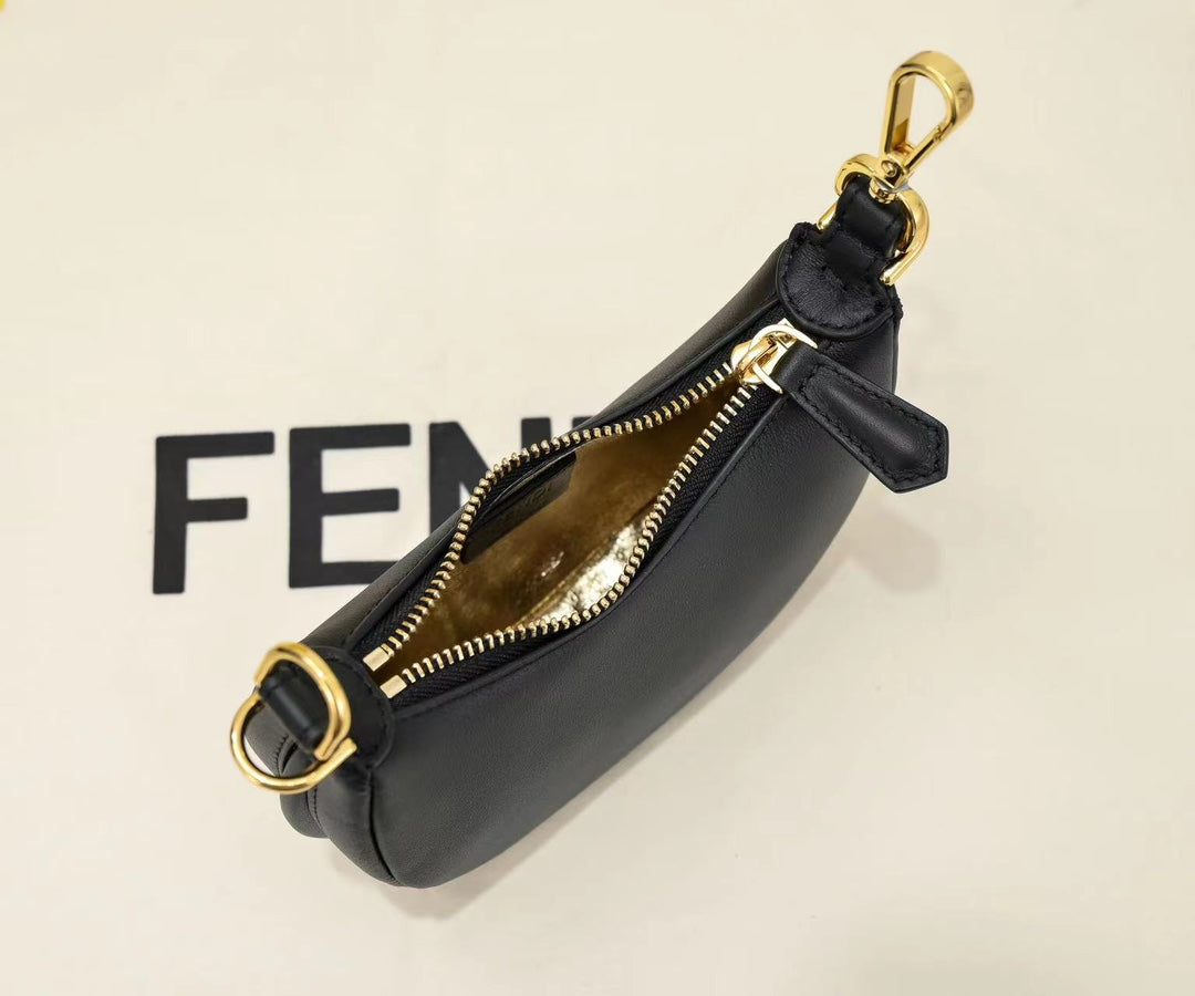Fendi Fendigraphy Small Black Leather Hobo Bag