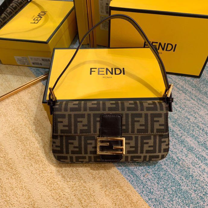 Fendi Vintage Baguette FF Monogram Zucca Canvas Shoulder Bag - Brown