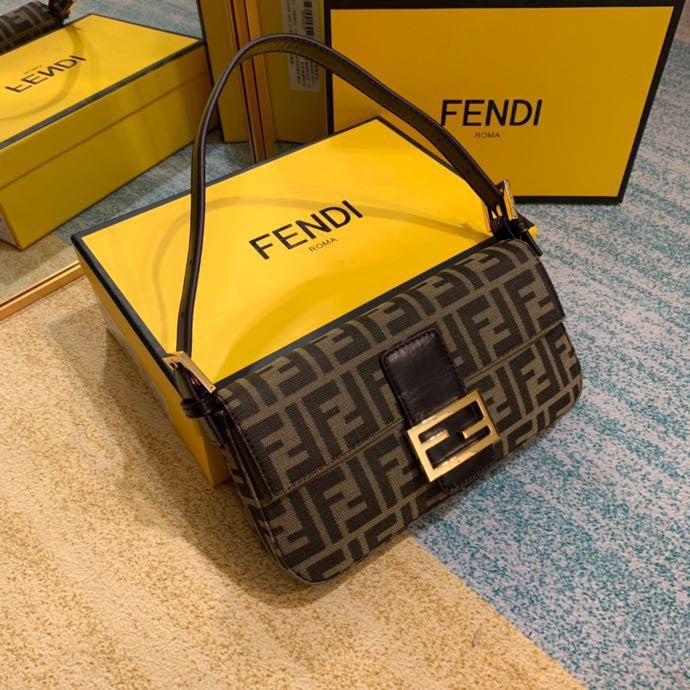 Fendi Vintage Baguette FF Monogram Zucca Canvas Shoulder Bag - Brown