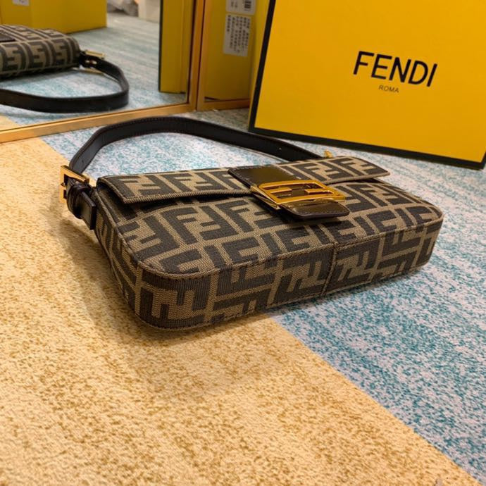 Fendi Vintage Baguette FF Monogram Zucca Canvas Shoulder Bag - Brown