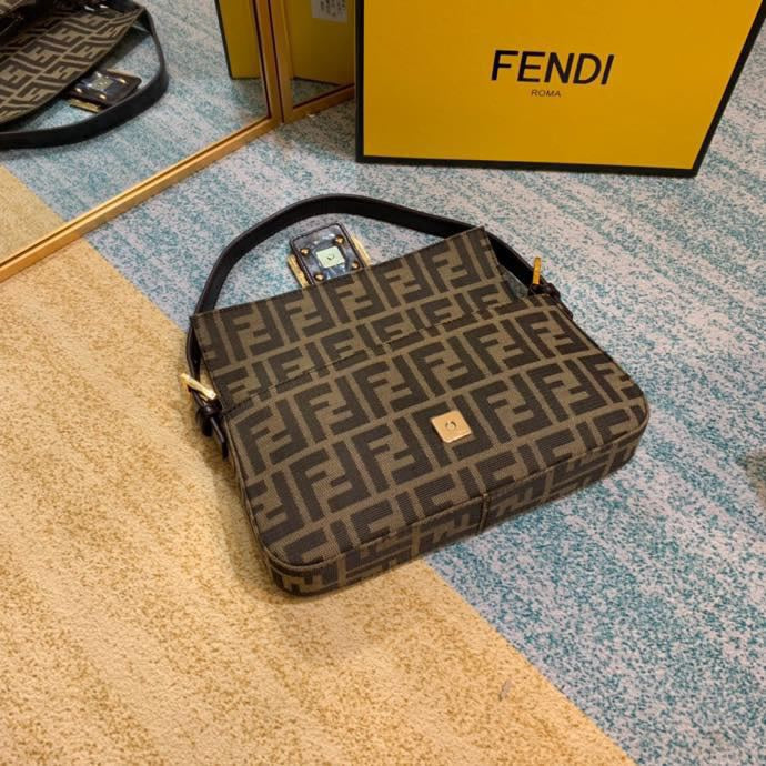 Fendi Vintage Baguette FF Monogram Zucca Canvas Shoulder Bag - Brown