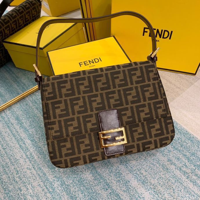 Fendi Zucca Monogram Tobacco Canvas Shoulder Bag