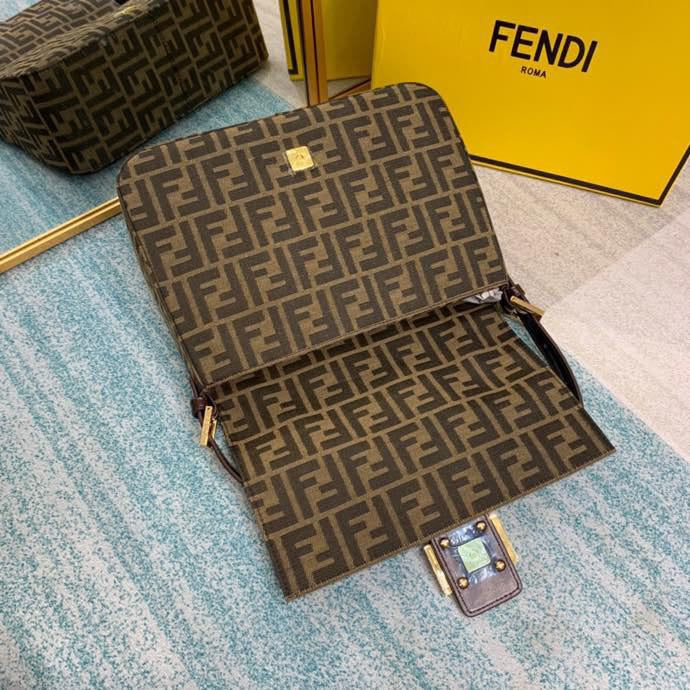 Fendi Zucca Monogram Tobacco Canvas Shoulder Bag