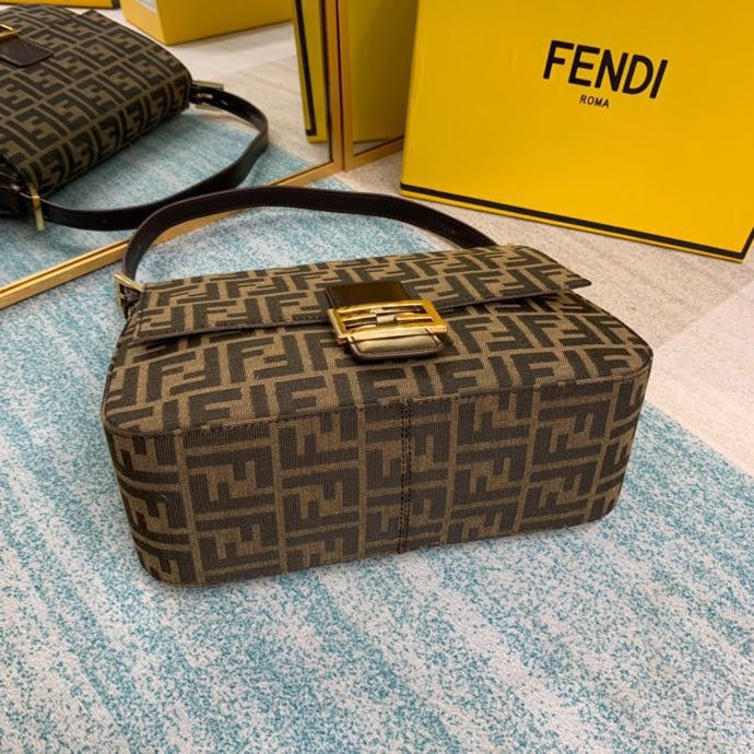 Fendi Zucca Monogram Tobacco Canvas Shoulder Bag