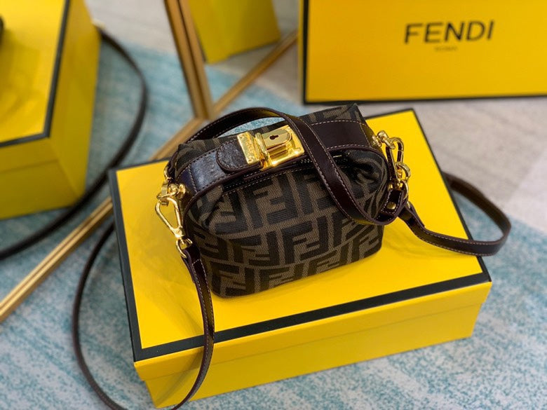 Fendi Nano Baguette Charm FF Zucca Canvas Crossbody Bag - Brown/Tobacco
