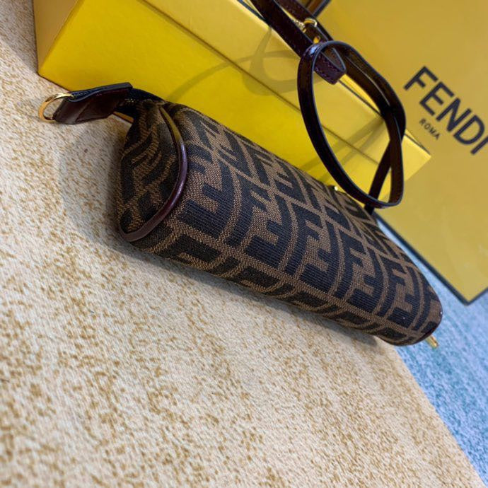 Fendi FF Zucca Canvas Small Shoulder Bag with Gold Chain and Long Strap