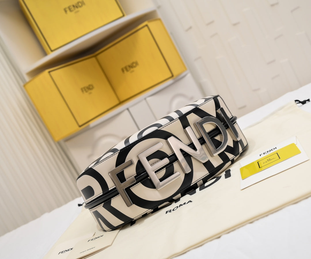 Fendi Fendigraphy Small Hobo Bag - Beige and Black Logo Canvas
