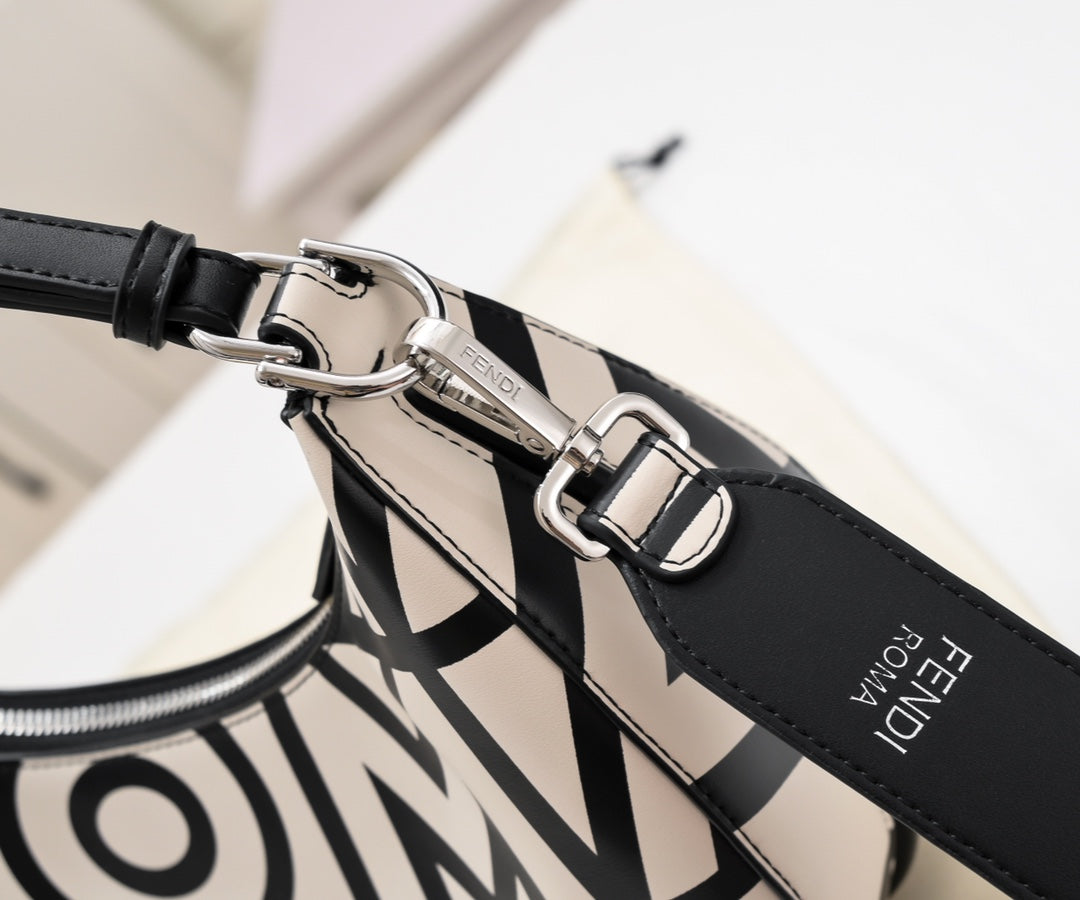 Fendi Fendigraphy Small Hobo Bag - Beige and Black Logo Canvas