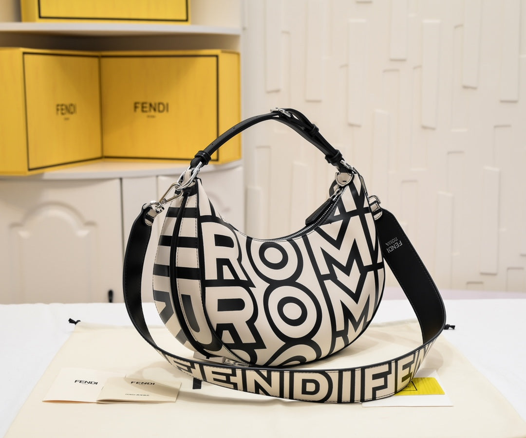 Fendi Fendigraphy Small Hobo Bag - Beige and Black Logo Canvas