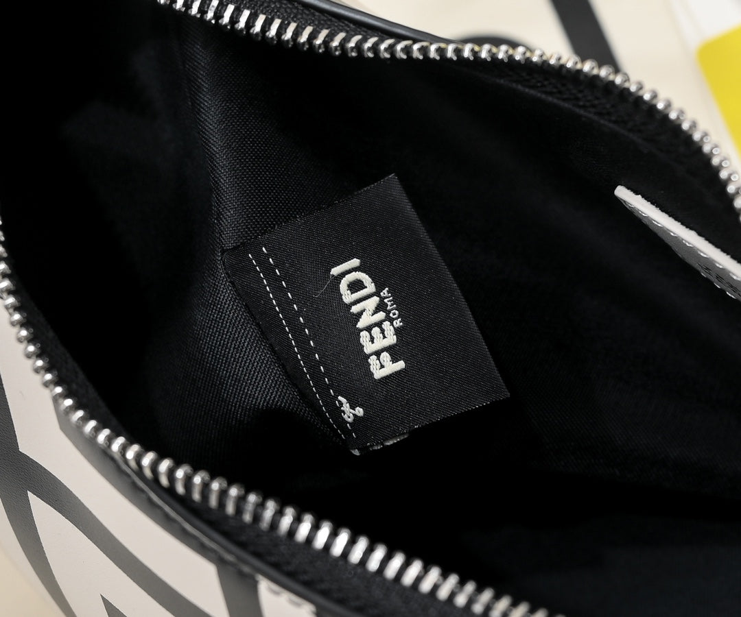 Fendi Fendigraphy Small Hobo Bag - Beige and Black Logo Canvas