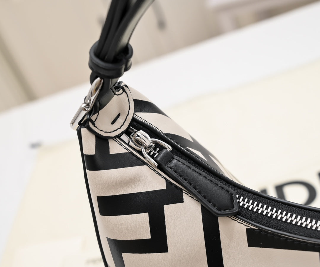 Fendi Fendigraphy Small Hobo Bag - Beige and Black Logo Canvas