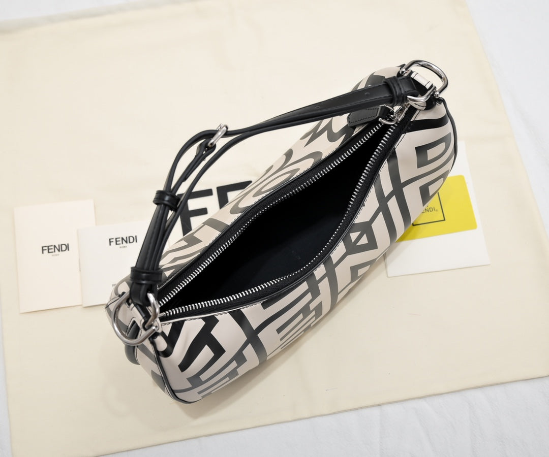 Fendi Fendigraphy Small Hobo Bag - Beige and Black Logo Canvas