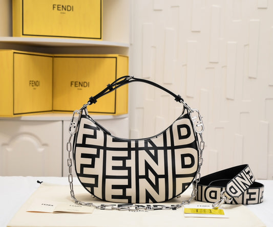 Fendi Fendigraphy Small Hobo Bag - Beige and Black Logo Canvas