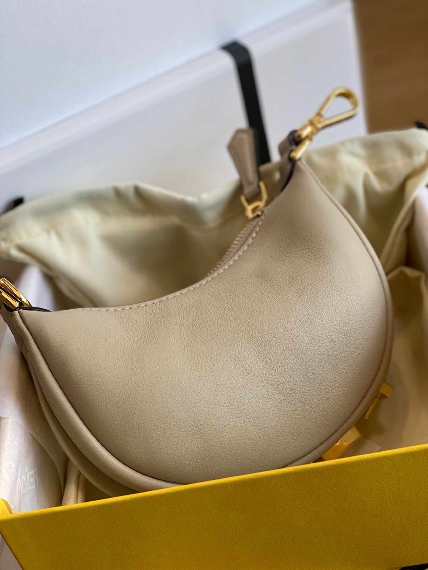 Chic Beige Leather Crescent Mini Hobo Bag - Designer Style Small Shoulder Purse