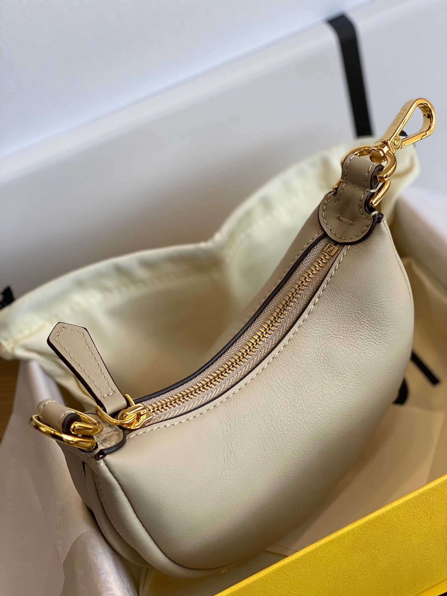 Chic Beige Leather Crescent Mini Hobo Bag - Designer Style Small Shoulder Purse