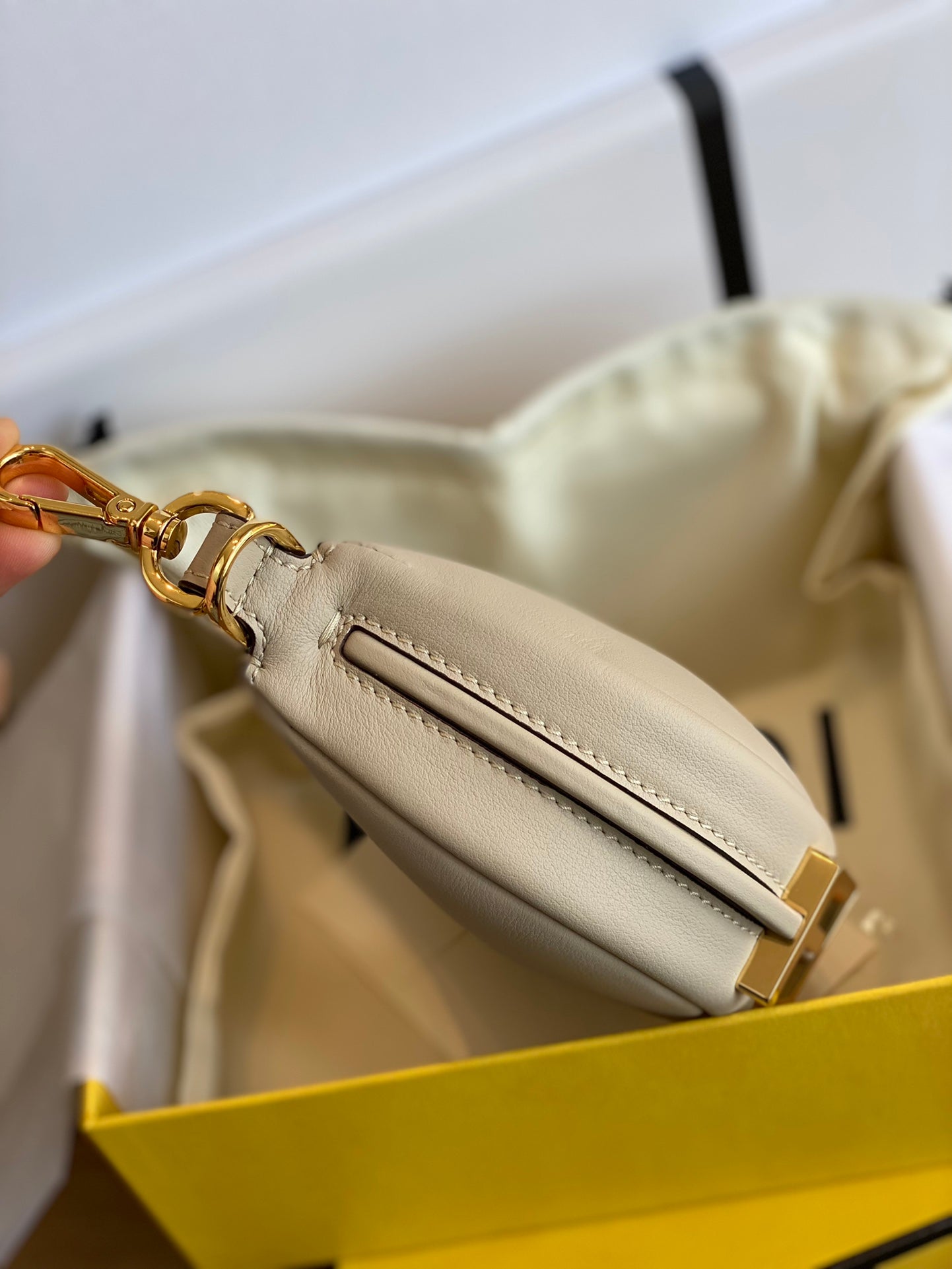 Chic Beige Leather Crescent Mini Hobo Bag - Designer Style Small Shoulder Purse