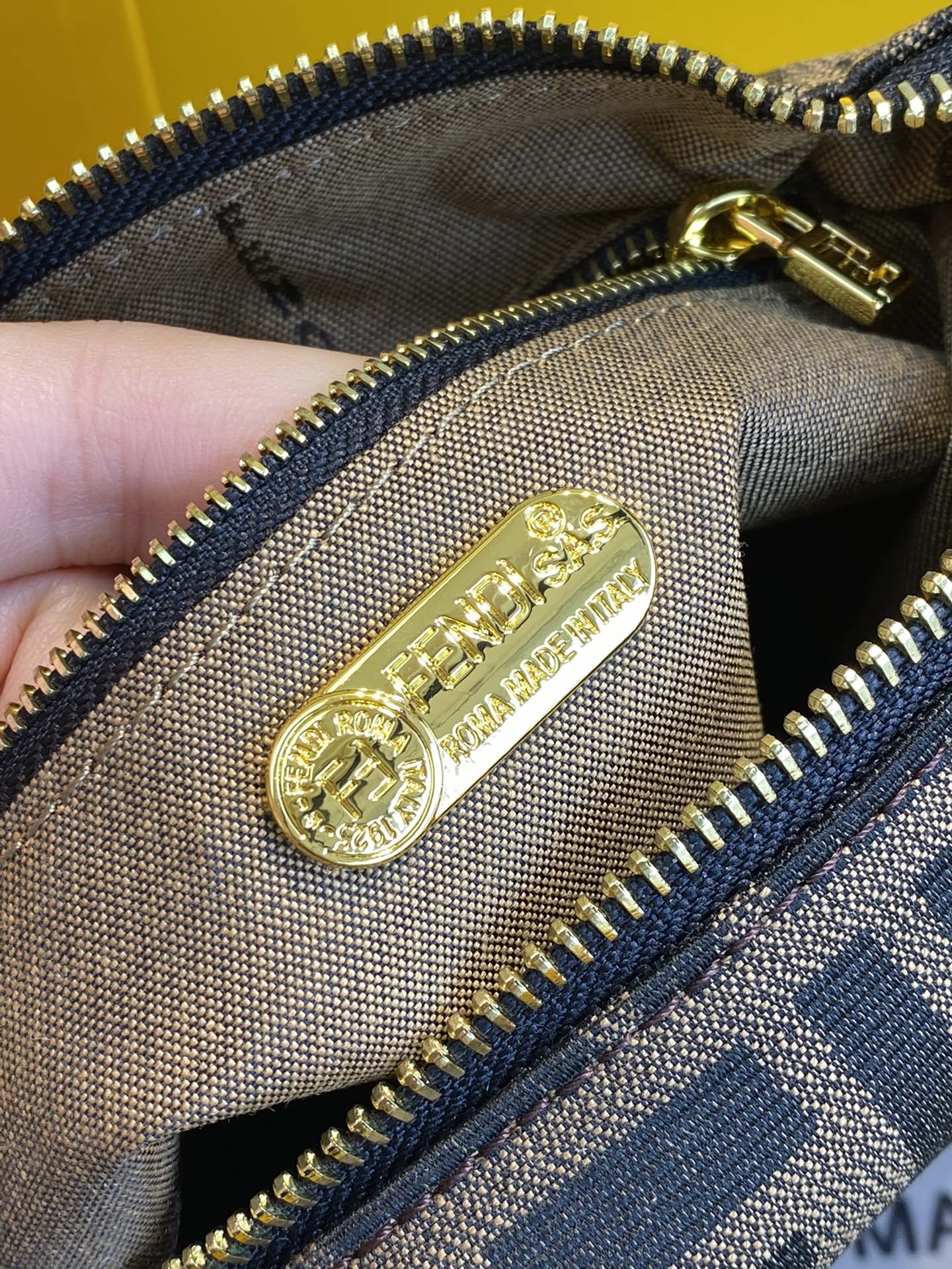 Luxury Designer Mini Baguette Bag with FF Logo Monogram - Brown Canvas