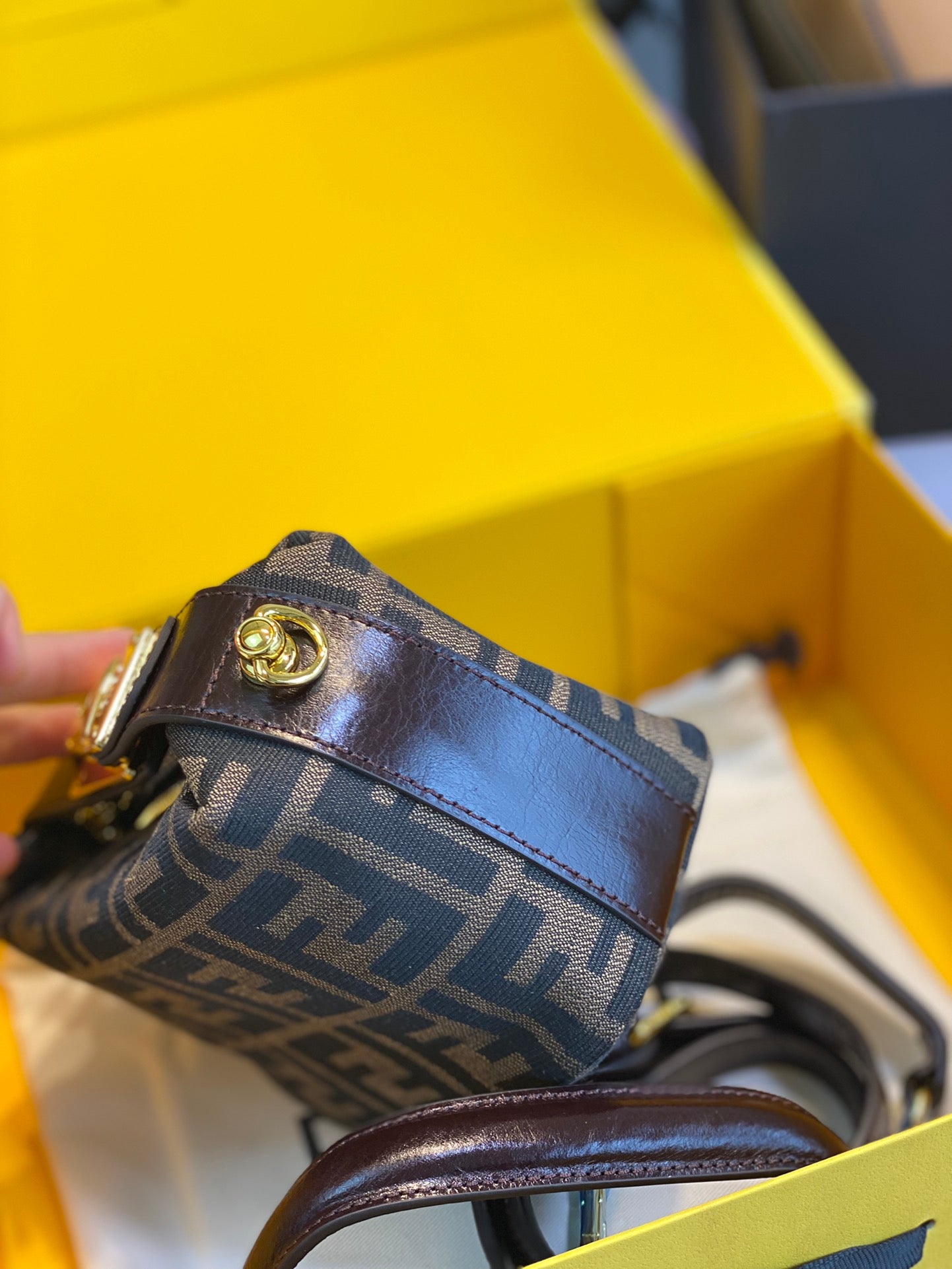 Luxury Designer Mini Baguette Bag with FF Logo Monogram - Brown Canvas
