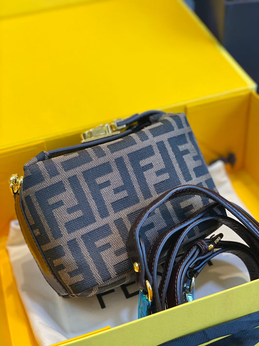 Luxury Designer Mini Baguette Bag with FF Logo Monogram - Brown Canvas