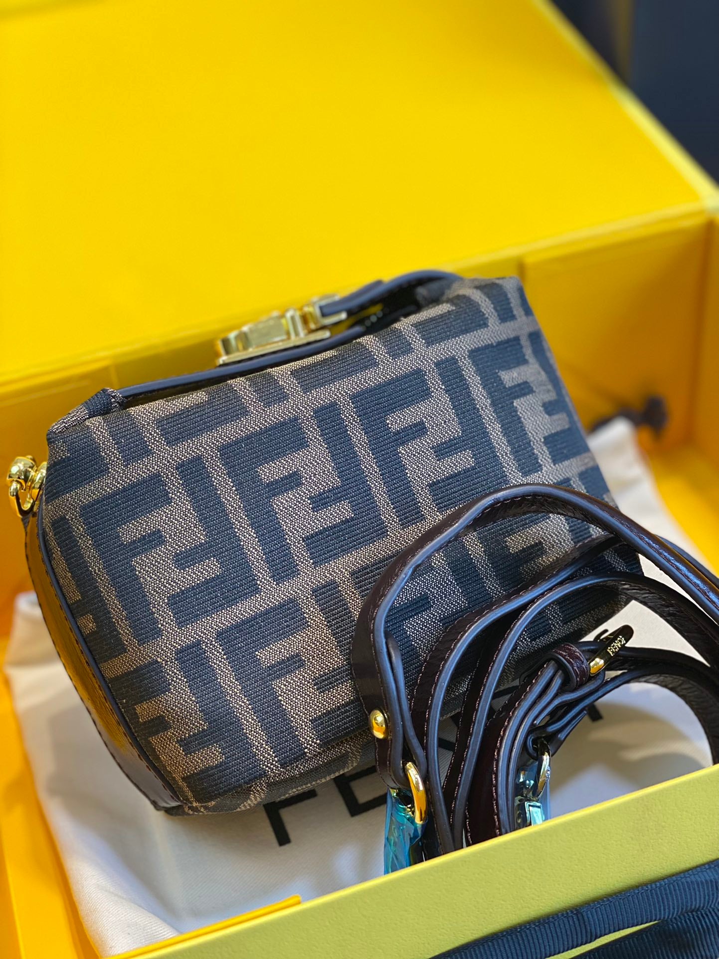 Luxury Designer Mini Baguette Bag with FF Logo Monogram - Brown Canvas
