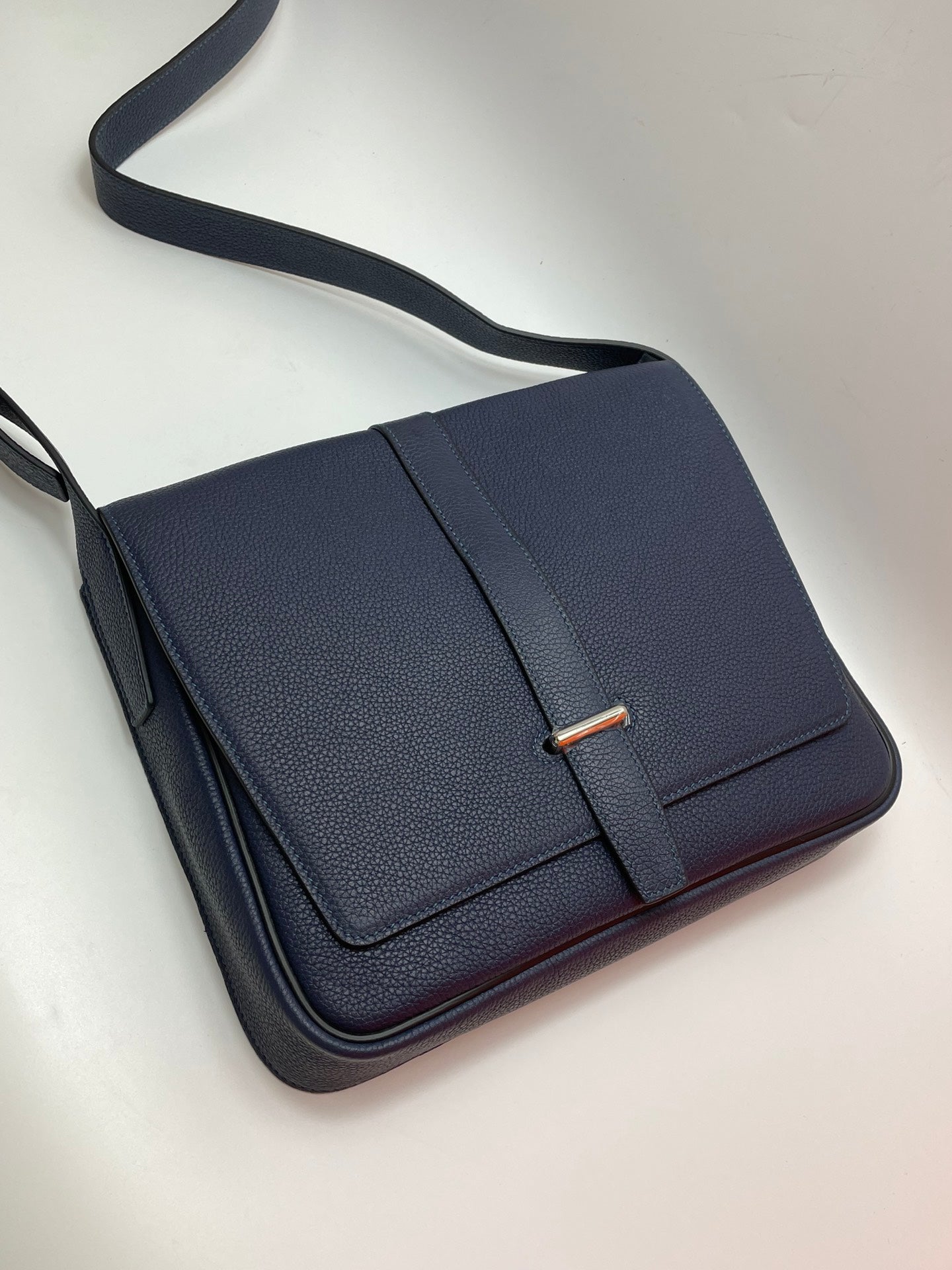 Men's Navy Blue Leather Messenger Bag - Crossbody Satchel